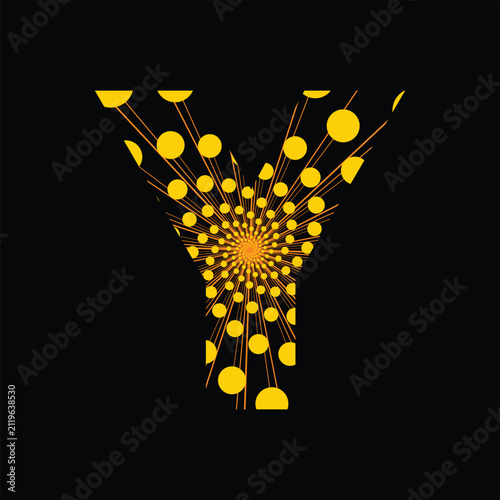 Y letter logo design. Set of Y letter icons. Letters with light ray texture design