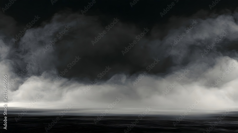 Fototapeta premium Realistic white smoke or fog on grey and black background, atmospheric low mist ground effect