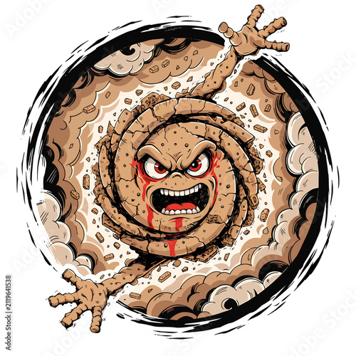 Cuadro en lienzo Angry Cartoon Tornado Monster Face Closeup.