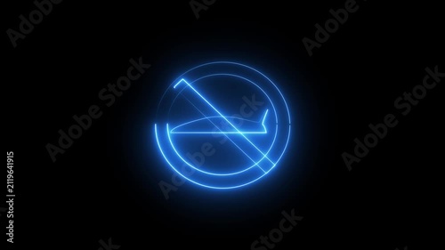 Glowing blue neon airplane symbol on black background