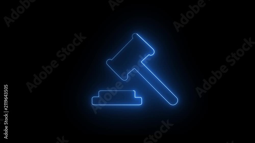 Gavel, law neon blue icon. Simple icon for websites, web design, mobile app, info graphic. 4k video