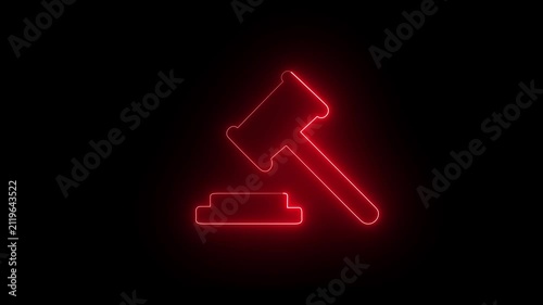 Gavel, law neon red icon. Simple icon for websites, web design, mobile app, info graphic. 4k video