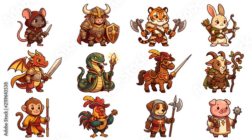Sticker Fantasy Creatures Characters Set