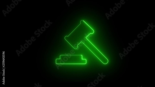 Gavel, law neon green icon. Simple icon for websites, web design, mobile app, info graphic. 4k video
