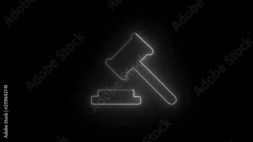 Gavel, law neon white icon. Simple icon for websites, web design, mobile app, info graphic. 4k video