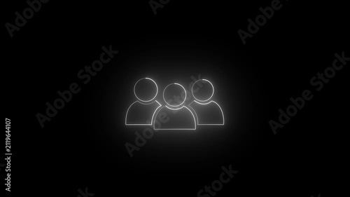white color Three man icon animated Team Work Icons conception. Teamwork, group of people, organization, partnership concept man icon. Neon group people icon on 4k video