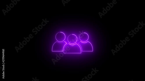 purple color Three man icon animated Team Work Icons conception. Teamwork, group of people, organization, partnership concept man icon. Neon group people icon on 4k video