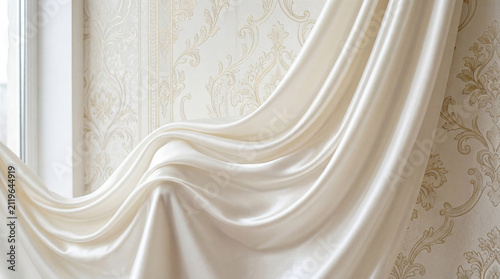 elegance portrayed through delicate white satin silk with soft flowing waves set
