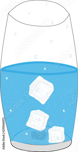 glass of ice water in transparent glass and background