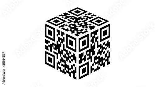 Three Dimensional QR Code Cube Icon for Digital Technology Concept