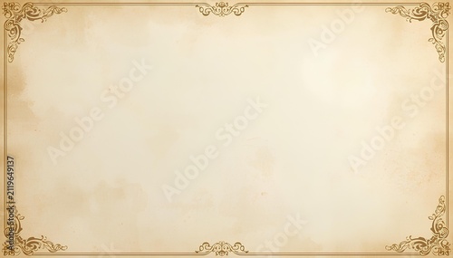 Vintage Aged Paper Background with Elegant Ornate Golden Decorative Border and Frame