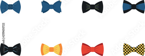 Konstfotografi Colorful Bow Tie Vector Set Featuring Elegant Patterned and Solid Neckwear Acces