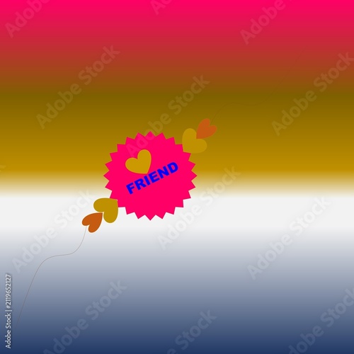 FRIEND Starburst Badge with Hearts on Rainbow Gradient Background