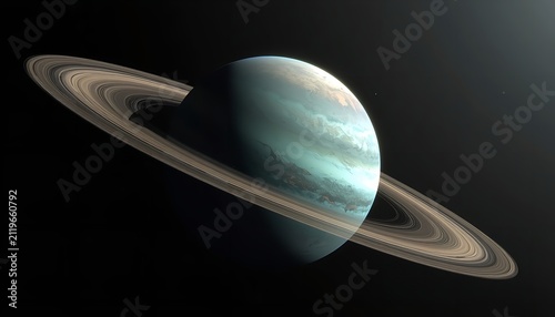 Detailed view of planet Saturn and its prominent rings against a dark cosmic background.