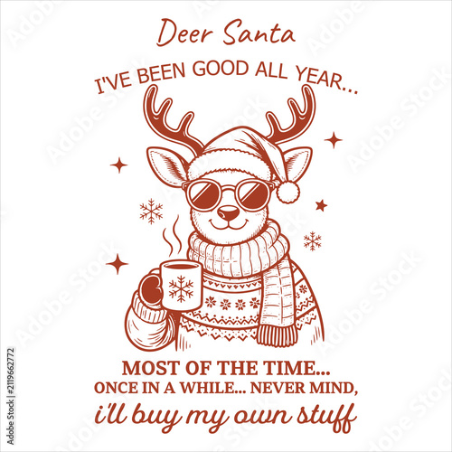 PrintFunny Reindeer Christmas,Deer Santa Shirt