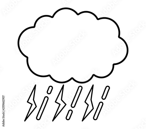 シンプルな黒い線の雨と雷と雲　天気アイコン