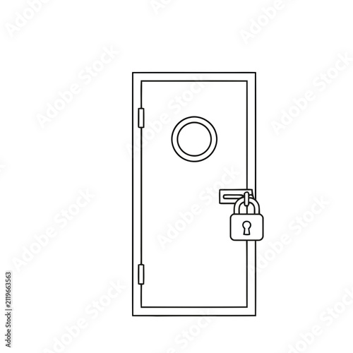 Door with padlock and round window