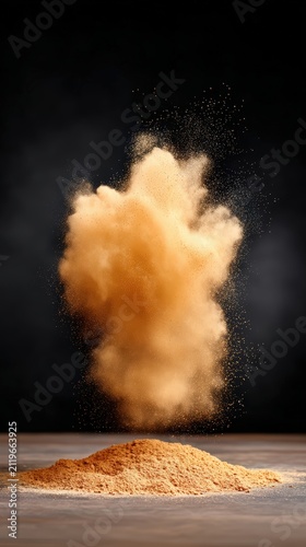 Explosion of golden dust particles against a dark background