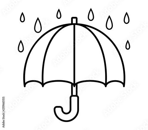 シンプルな黒い線の雨と傘　天気アイコン