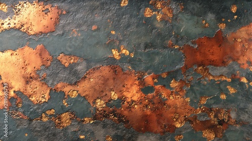 Abstract Dark Gray Stone Surface With Vibrant Copper Metallic Veins And Speckled Gold Textures