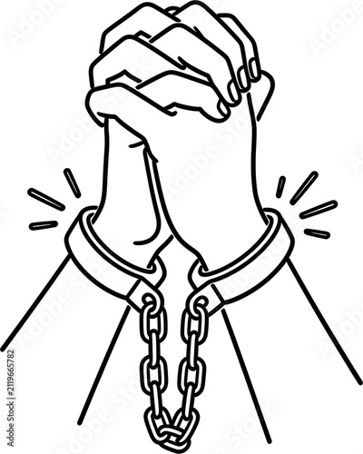 International day for the remembrance of the slave trade and its abolition concept with broken chains and praying hands