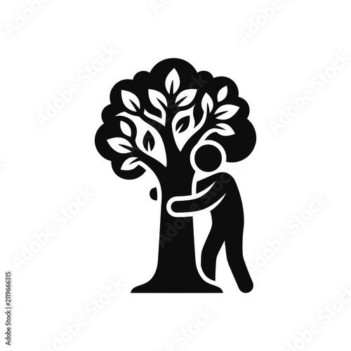 Vector Illustration of Person Hugging a Large Leafy Tree Icon