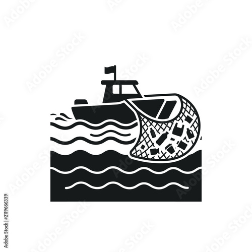 Ocean Plastic Waste Cleaning Boat Illustration Vector