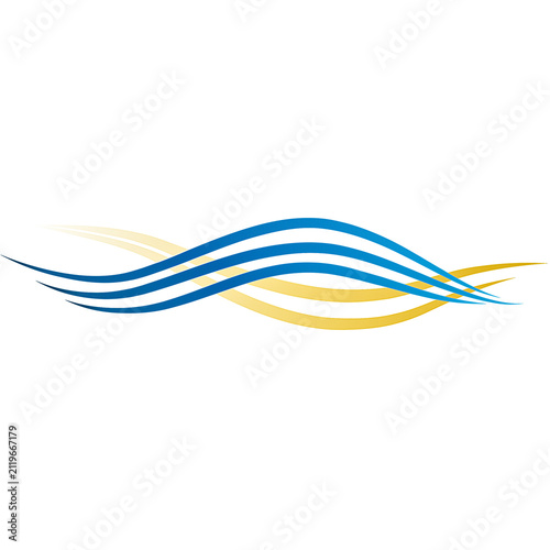 Fotografie ​Abstract blue and yellow wave lines design, modern ocean wave swoop logo vector