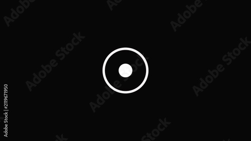 A minimalist featuring a solid white circle centered within a thin white ring against a stark black background creating a simple abstract symbol.
