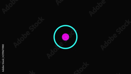 A vibrant showcasing a bright magenta circle at the core, encircled by a luminous cyan ring, all against a deep black background, evoking a futuristic or digital.