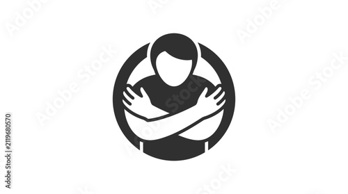 Obraz na płótnie Self-hug icon, embracing oneself, self-care concept, isolated on white backgroun