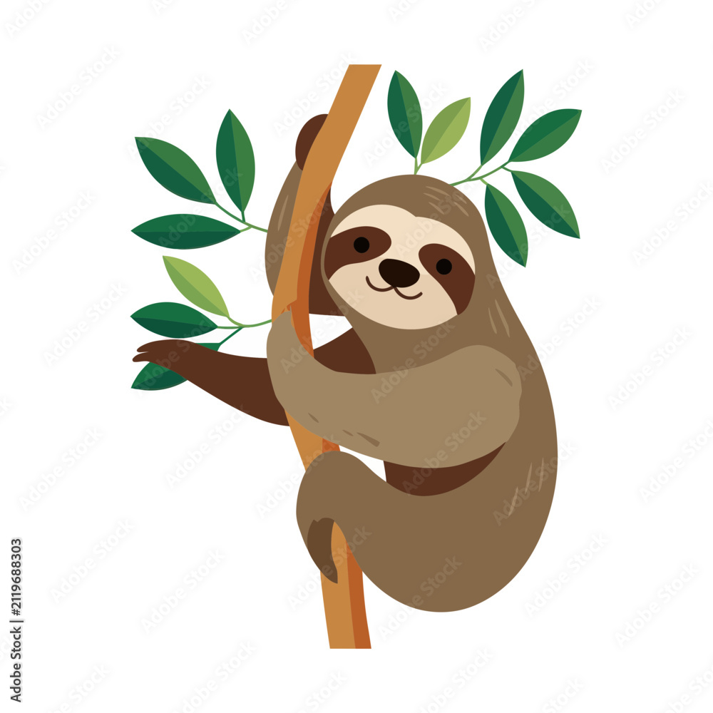 Naklejka premium Cute Sloth Hanging On Tree Branch Icon