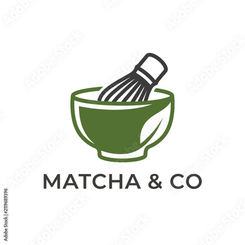 Matcha Bowl and Whisk Tea Cafe Logo Icon
