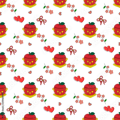 Apple kitchen collection seamless pattern. Vector illustration EPS file digital download for print, printable, wallpaper, background, decoration, texture, textile and many projects.