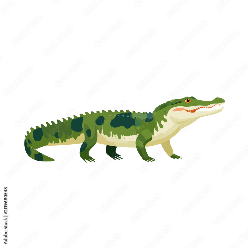 Fototapeta premium Green Alligator Walking Isolated Animal Vector Icon
