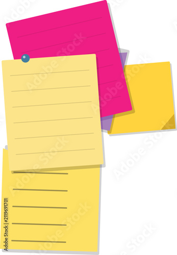 Colorful sticky notes stacked together flat vector illustration on white background