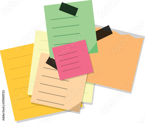 Colorful sticky notes with tape illustration in a flat vector style