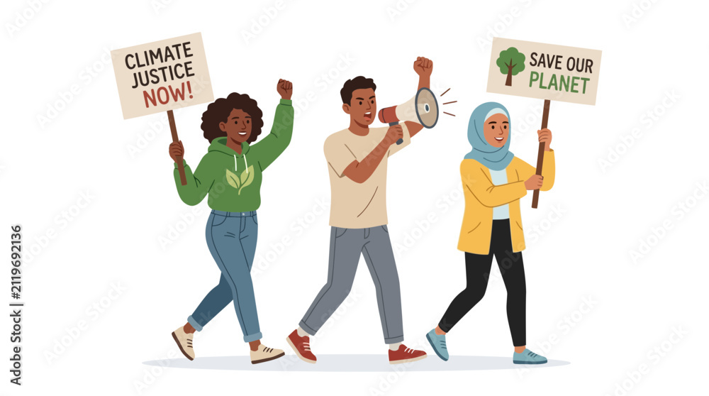 Foto Diverse group protesting for climate action