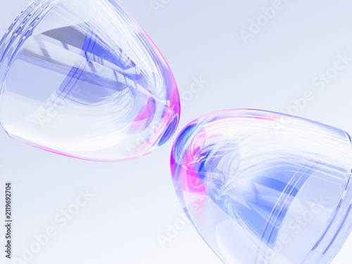 Foto Abstract 3d background of futuristic glass bullets with holographic neon gradient