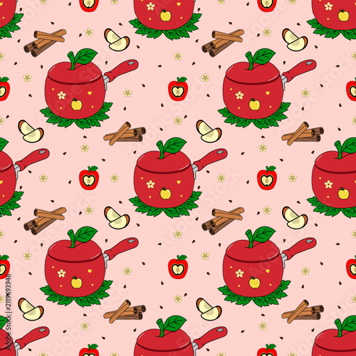 Apple kitchen collection seamless pattern. Vector illustration EPS file digital download for print, printable, wallpaper, background, decoration, texture, textile and many projects.