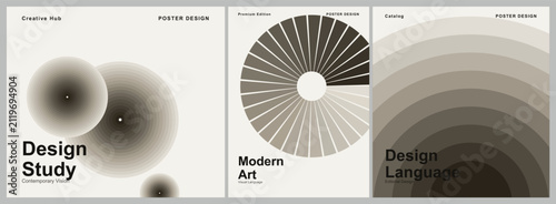 Minimalist abstract geometric poster design collection featuring creative gradient circle patterns and modern compositional elements for artistic branding