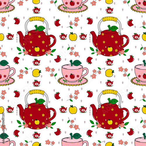 Apple kitchen collection seamless pattern. Vector illustration EPS file digital download for print, printable, wallpaper, background, decoration, texture, textile and many projects.