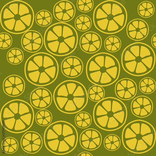 Round citrus slice pattern in olive tone