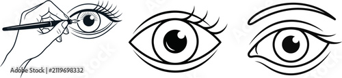 Set of human eye illustrations showing various expressions and makeup application