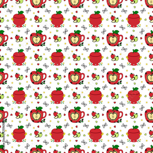 Apple kitchen collection seamless pattern. Vector illustration EPS file digital download for print, printable, wallpaper, background, decoration, texture, textile and many projects.