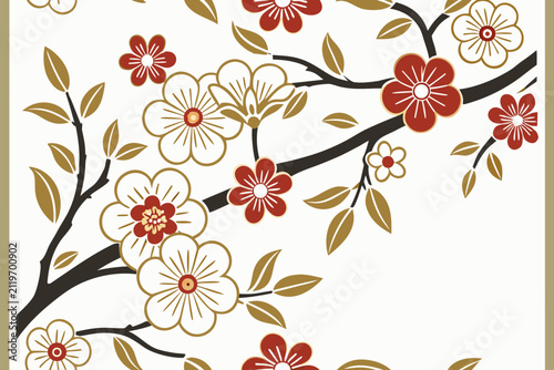 Traditional Japanese floral vector design. Elegant cherry blossom illustration for decorative projects