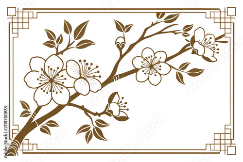 Traditional Japanese floral decorative vector. Elegant cherry blossom design for cultural themes and Asian-inspired art.