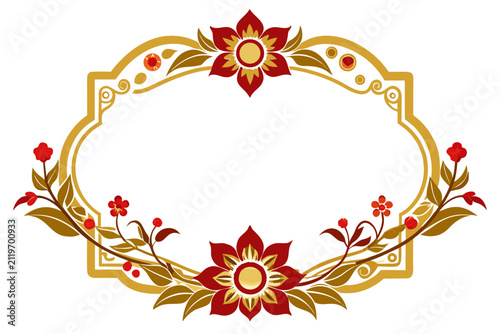 Traditional Japanese decorative floral frame. Elegant ornamental border design for invitations and packaging