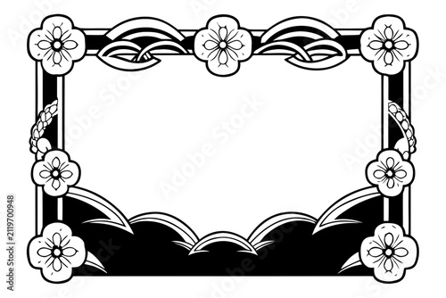 Traditional Japanese decorative border design. Elegant floral frame with intricate line art for cultural projects.
