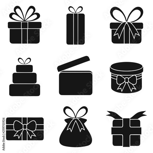Gift Box Icon Set for Holiday and Celebration Packaging vector icon collections, icon set, vector, silhouette